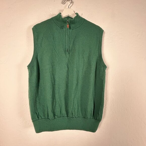 Peter Millar Mens Green Merino Wool Sleeveless 1/2 Zip Sweater Vest Size Large - Picture 1 of 7